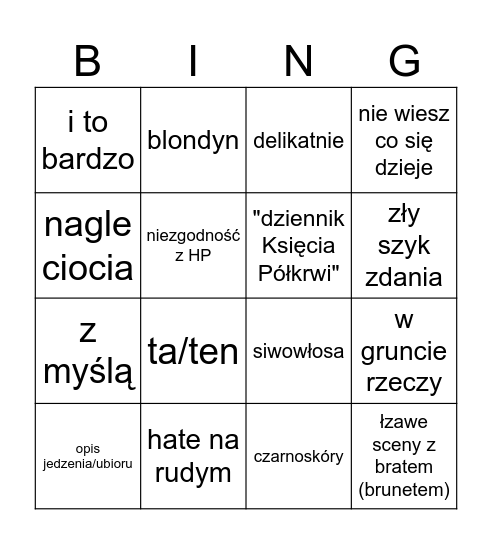 MIstery of blue blood bingo Card