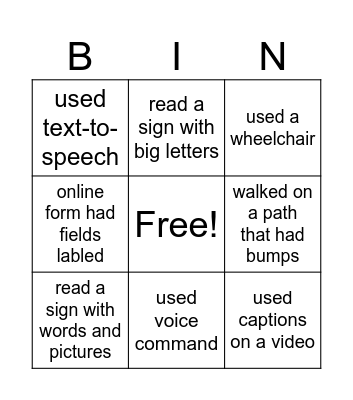 Accessibility Bingo Card