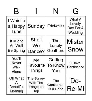 Rodgers and Hammerstein Bingo Card