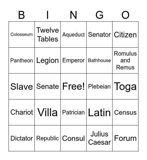 Ancient Rome Bingo Card