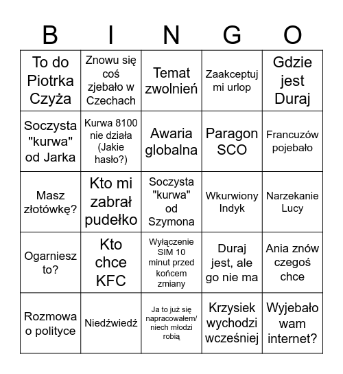 Jantar Bingo Card