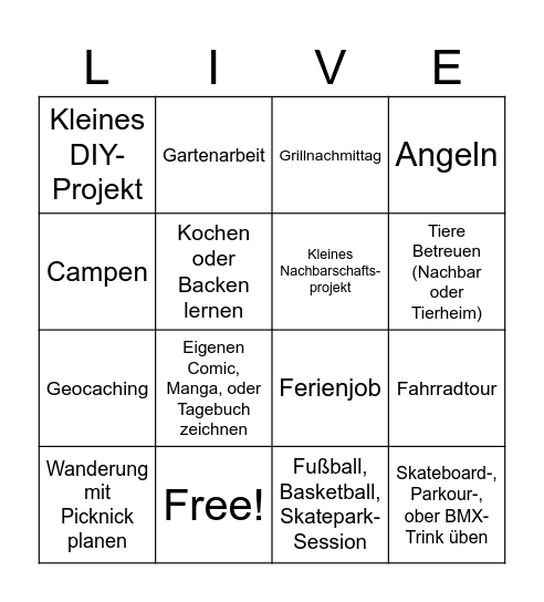 Ferien-Bingo Card