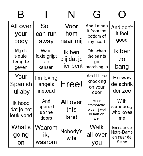 Bingo Doorzingen Bingo Card