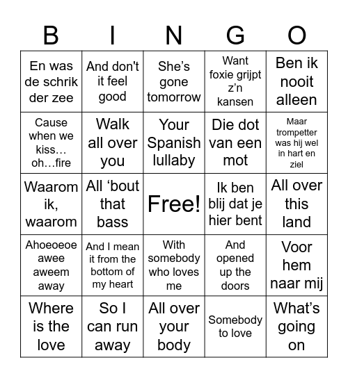 Bingo Doorzingen Bingo Card