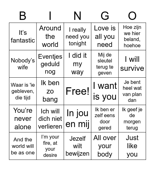 Bingo Doorzingen Bingo Card
