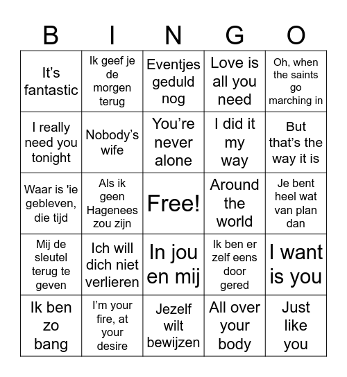 Bingo Doorzingen Bingo Card
