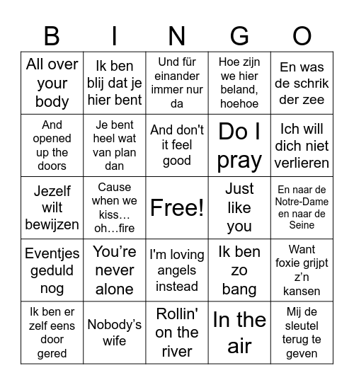 Bingo Doorzingen Bingo Card