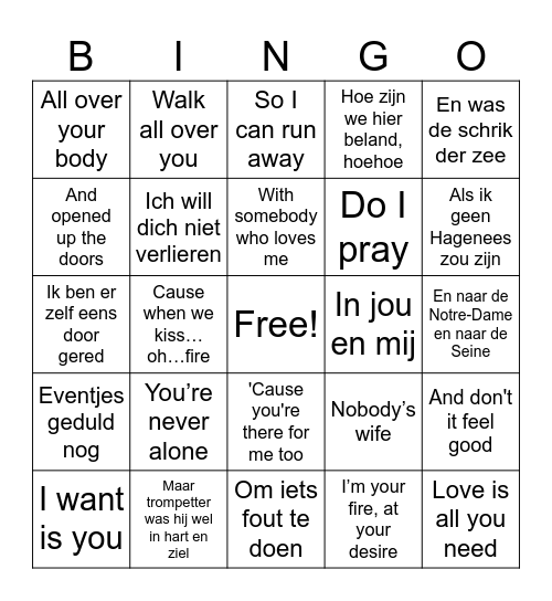 Bingo Doorzingen Bingo Card