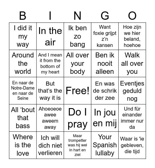 Bingo Doorzingen Bingo Card