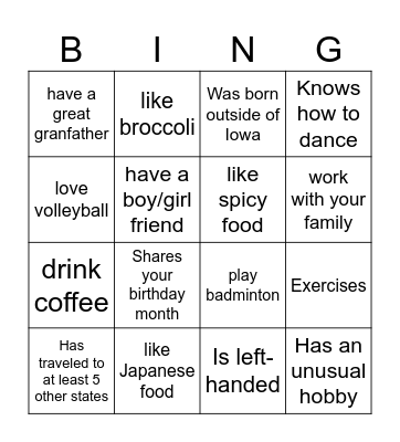 Autograph BINGO Card