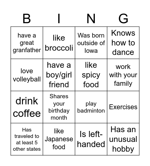 Autograph BINGO Card