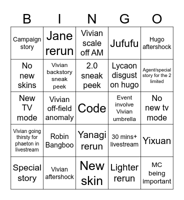 1.7 Livestream Apocalypse21 Bingo Card