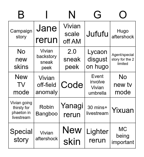 1.7 Livestream Apocalypse21 Bingo Card