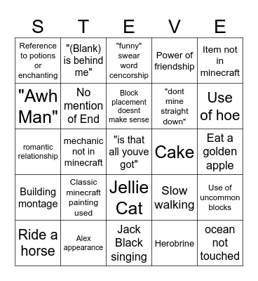 Minecraft THE Movie Bingo Card