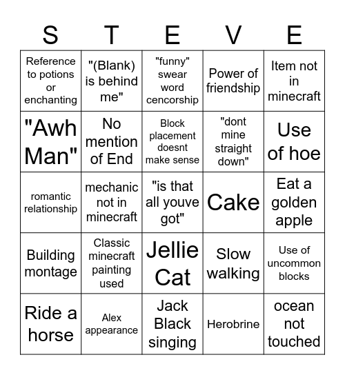 Minecraft THE Movie Bingo Card