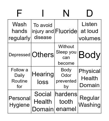 Personal Health PAIRINGS Bingo Card