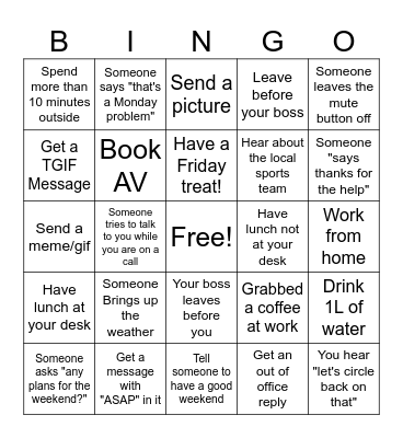 TGIF Bingo Card