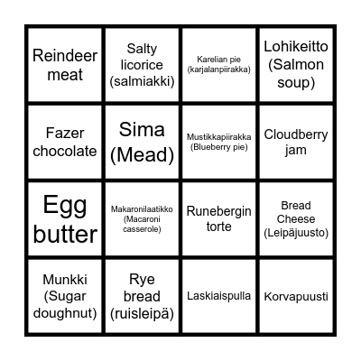 Have You Tried These Finnish Foods? Bingo Card