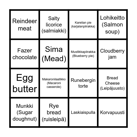 Have You Tried These Finnish Foods? Bingo Card