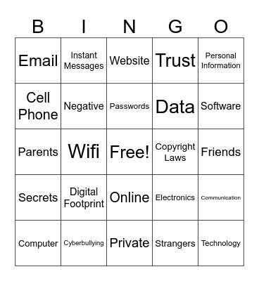 Digital Citizenship Bingo Card
