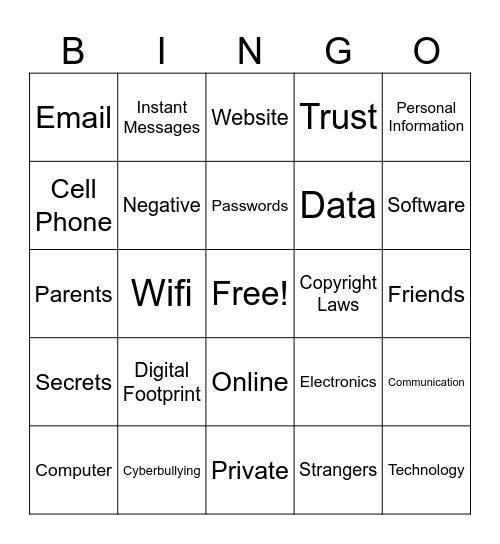 Digital Citizenship Bingo Card