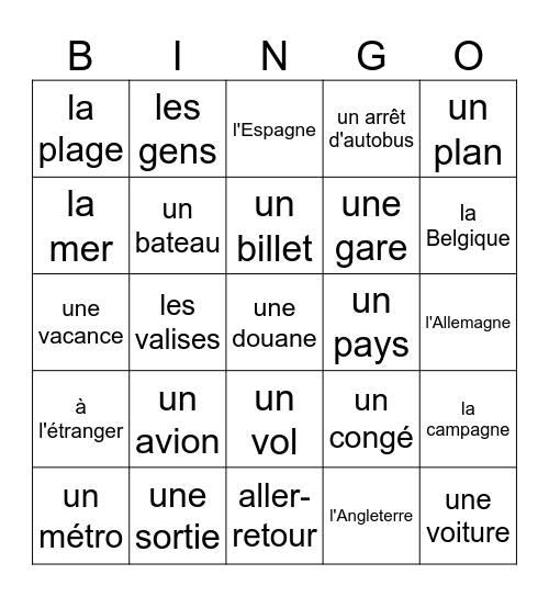 Lesson 7A: Bon Voyage! Bingo Card