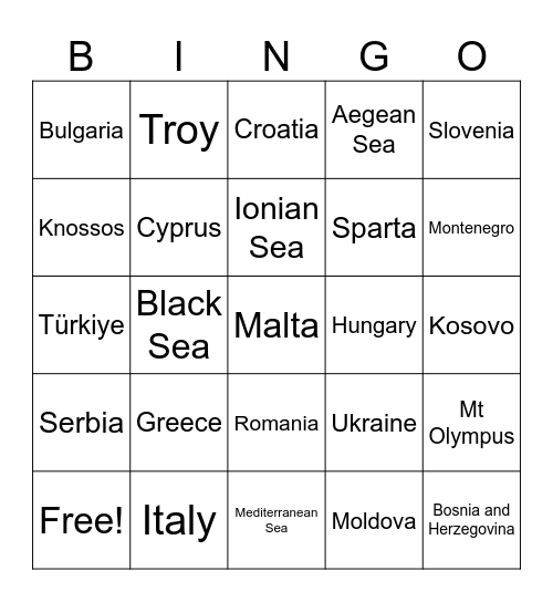 SE Europe Bingo Card