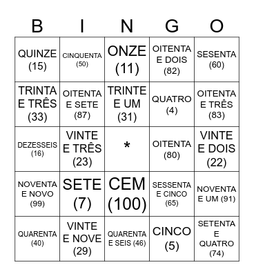 Números em português Bingo Card