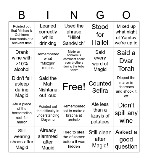 SEDER BINGO Card