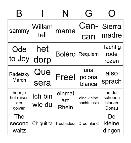 Muziek Bingo Card
