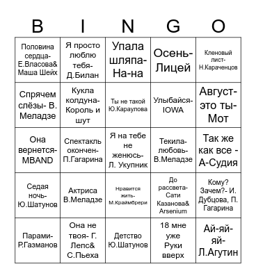 МУЗЫКАЛЬНОЕ ЛОТО I ТУР Bingo Card