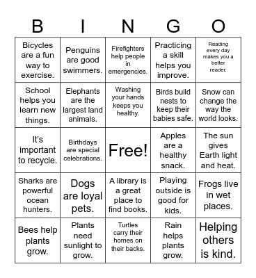 Main Idea Bingo Card