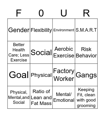 7 & 8 Health and Wellness "4 in a row" Bingo Card