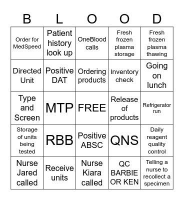 Blood Bank Bingo Card