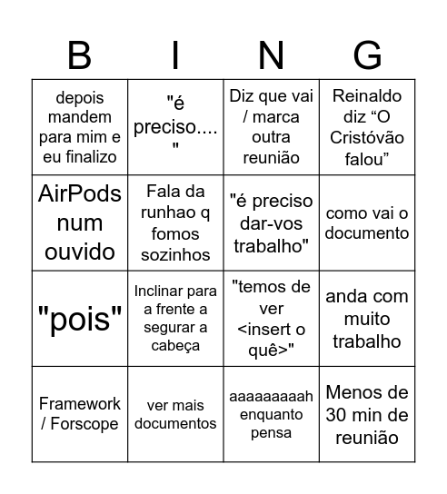 REINALDO'S BINGO BY RAFA E RUI Bingo Card