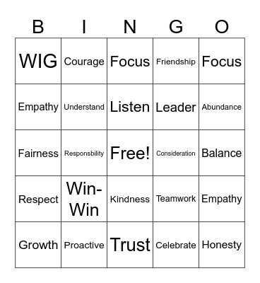 Leader Bingo Card