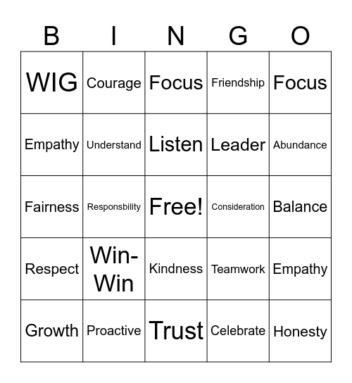 Leader Bingo Card