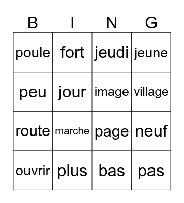 bingo de mots Bingo Card