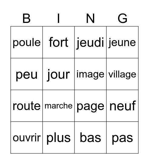 bingo de mots Bingo Card