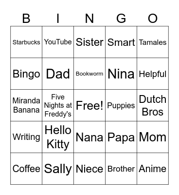 Miranda Banana Bingo Card