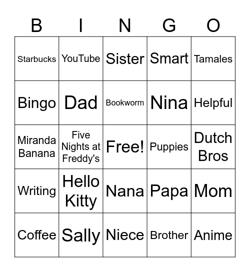 Miranda Banana Bingo Card