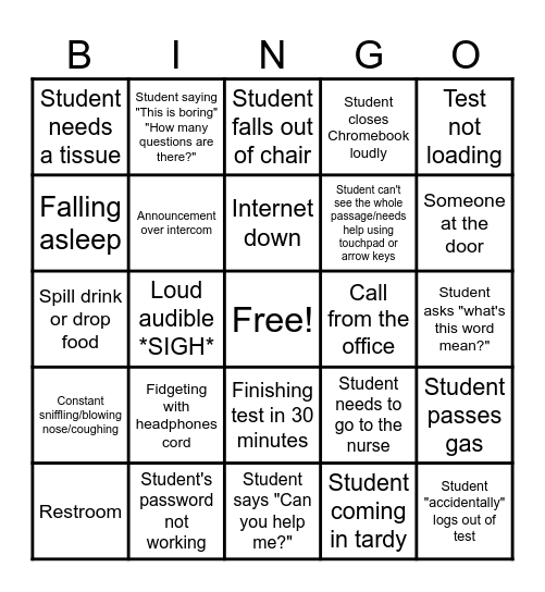 State Testing Disruptions 2025 Bingo Card