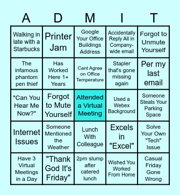 Work In Office Bingo Card