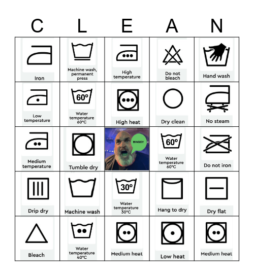 Laundry Symbols Bingo Card