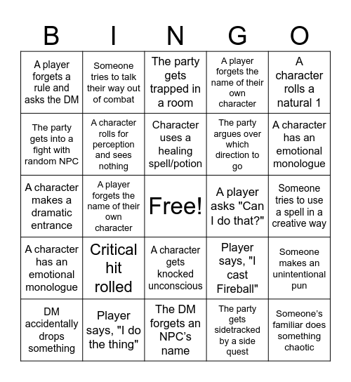 Untitled Bingo Card