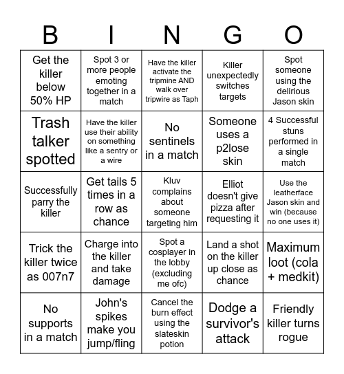 Forsaken Bingo Card