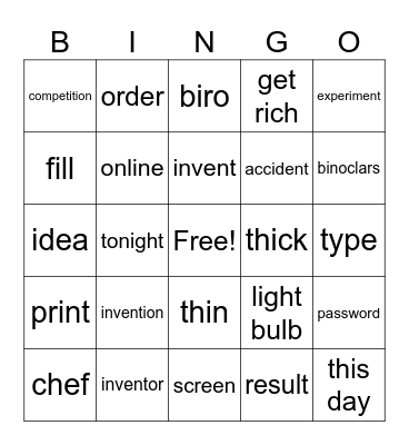 Vocabulary Bingo Card