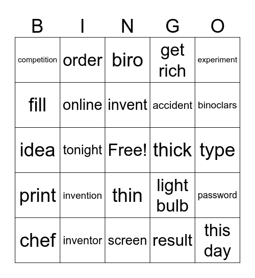 Vocabulary Bingo Card