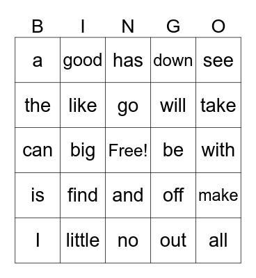 1st grade sight words Bingo Card