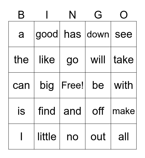 1st grade sight words Bingo Card